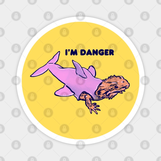 cute bearded dragon lizard in pink shark costume says i'm danger Magnet by mudwizard